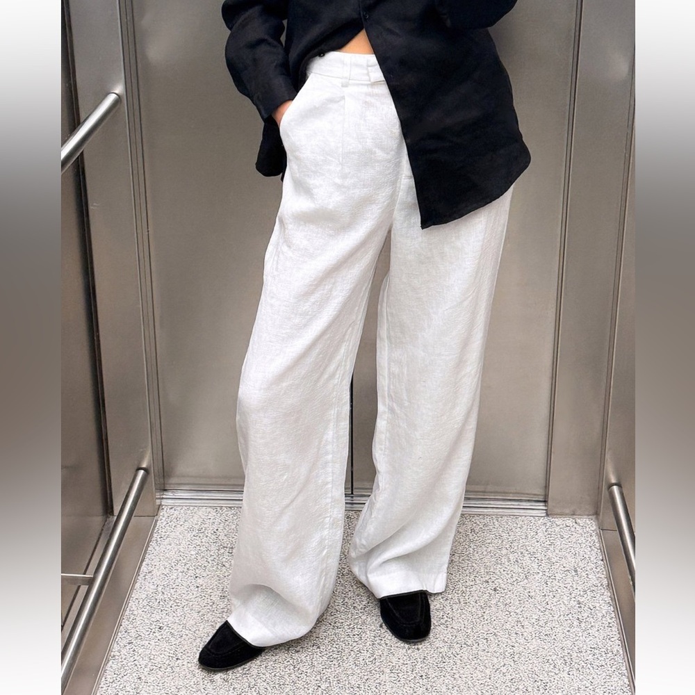 %100 Linen White Women's Pants